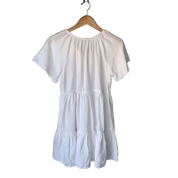 Madewell White Linen-Blend Flutter-Sleeve Tiered Mini Dress - Picture 6 of 14